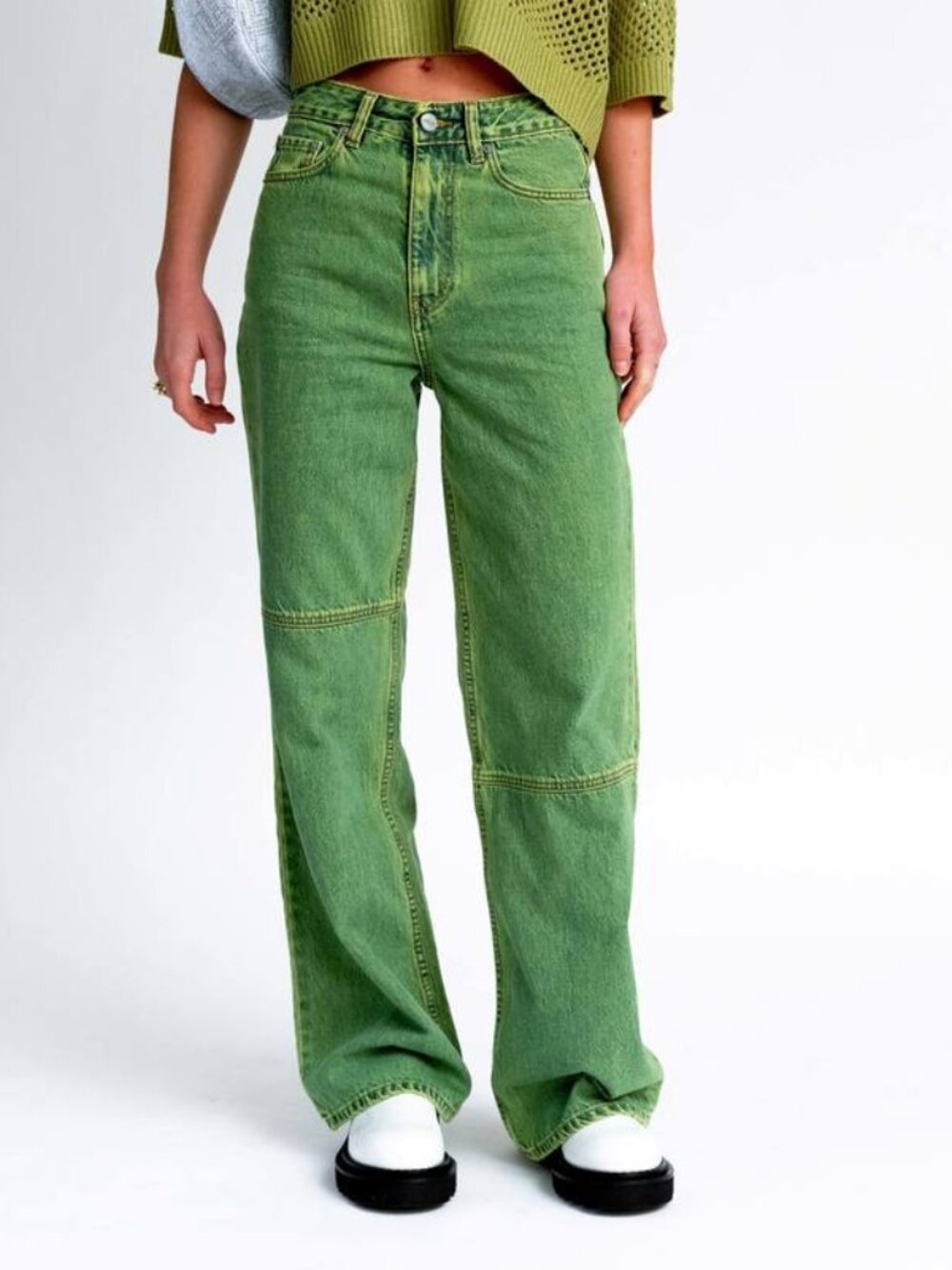 Ganni Magny Overdyed Bleach Denim in Lime Punch Size 28